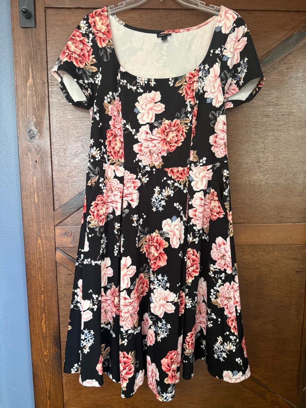 torrid Black Floral Fit-and-Flare Dress with Pink